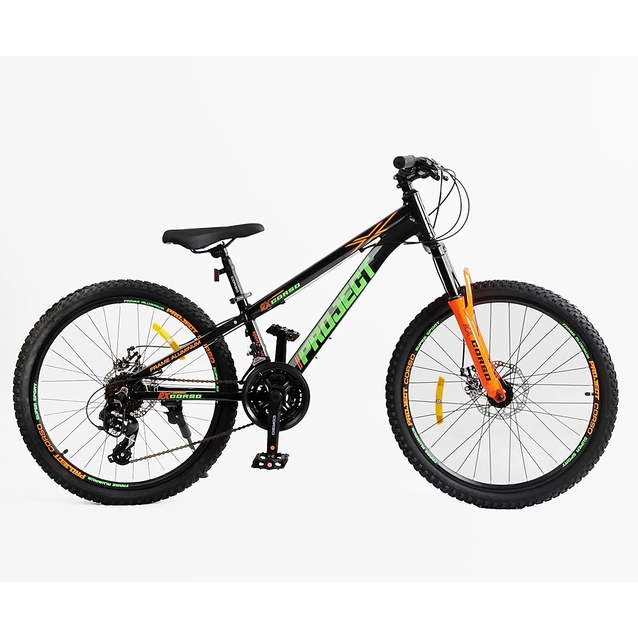 Велосипед 24 AL Corso «PROJECT» R-24307 алюміній 11", (к-т Saiguan) чорно-салатово-помаранчевий фото westvelo.com