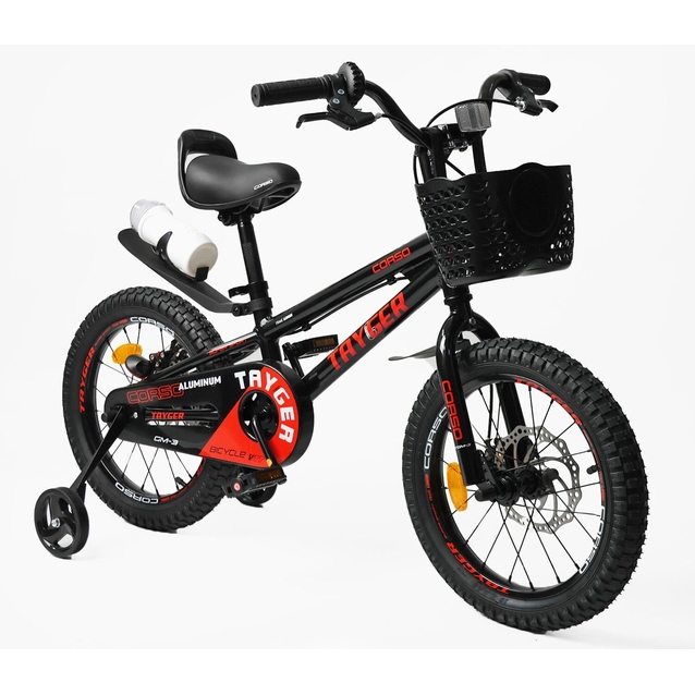Дитячий велосипед 16 AL Corso «TAYGER»  TG-15044 алюмінієва рама, дискові гальма, чорно-червоний фото westvelo.com