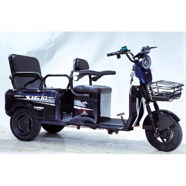 Трицикл Corso «SIG-10 MAX» SM-634082, двигун 1200W, акумулятор 72V/36Ah графеновий, синій + 1 ящик. акум, колеса 10" фото westvelo.com