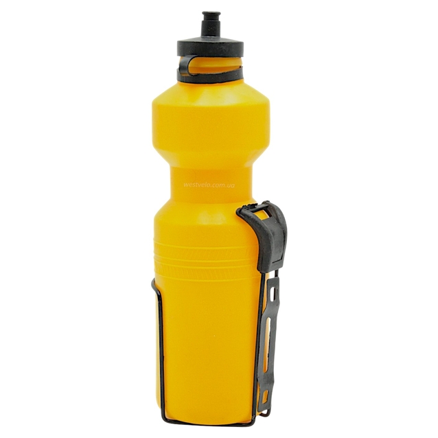 Фляга 700 ml "YKX" пластмасова, жовта + фляготримач чорний сталевий фото westvelo.com