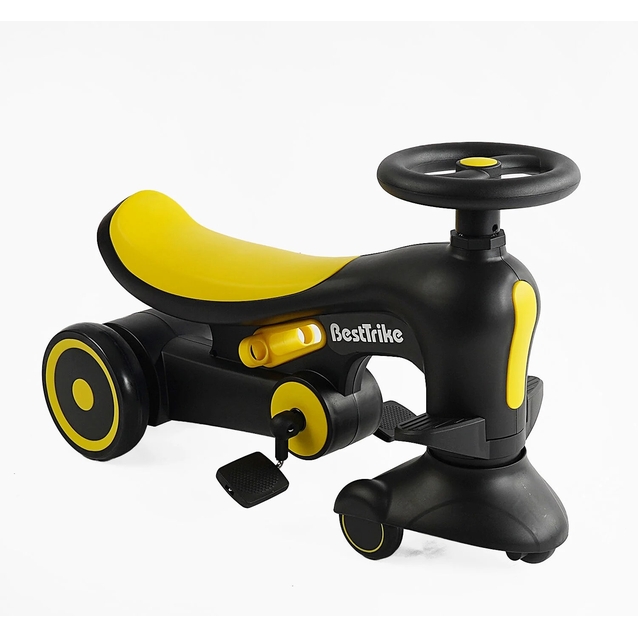 Дитячий велосипед-толокар 3-х колісний з батьківською ручкою, колеса - PU Best Trike BST-7702 чорно-жовтий, рама нейлон фото westvelo.com