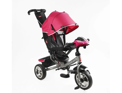 Дитячий велосипед 3-х колісний з батьківською ручкою, з дашком, колеса - EVA (піна) Best Trike 69-732 рожево-срібний, d=25см переднє, d=20см задні, фара музична, USB, Bluetooth