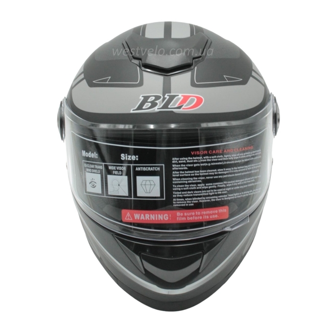 Мото шолом, закритий (L 59-60) BLD-М65 інтеграл, чорний матовий з сірим малюнком фото westvelo.com