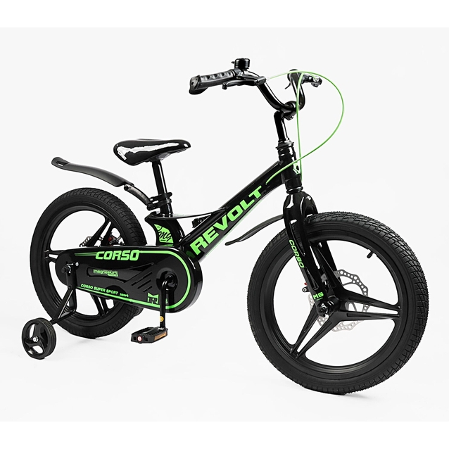 Дитячий велосипед 18 MG Corso «REVOLT» RV-18006, магнієва рама, чорно-салатовий фото westvelo.com