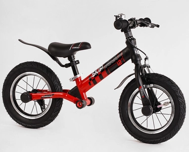 Велобіг 12 Corso надувні колеса, сталева рама «SKIP JACK» 44538 ручне гальмо, з амортизатором, чорно-червоний