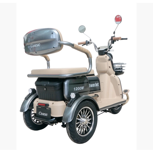 Трицикл Corso «POWER JET» JT-943078, двигун 1200W, акумулятор 72V 28Ah графеновий, сірий + 1 ящик. акум, колеса 10" фото westvelo.com