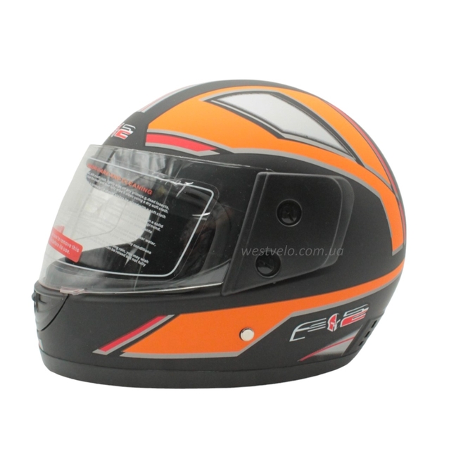 Мото шолом, закритий (S 55-56) F2 чорно-помарачевий, матовий, (825-3) фото westvelo.com