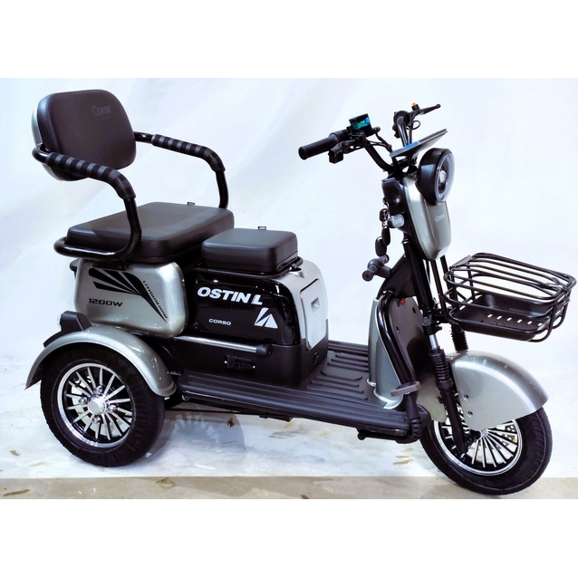 Трицикл Corso «OSTIN L» NL-624307, двигун 1200W, акумулятор 72V 24Ah літій-залізно-фосфатний, срібний + 1 ящик. акум, колеса 10" фото westvelo.com