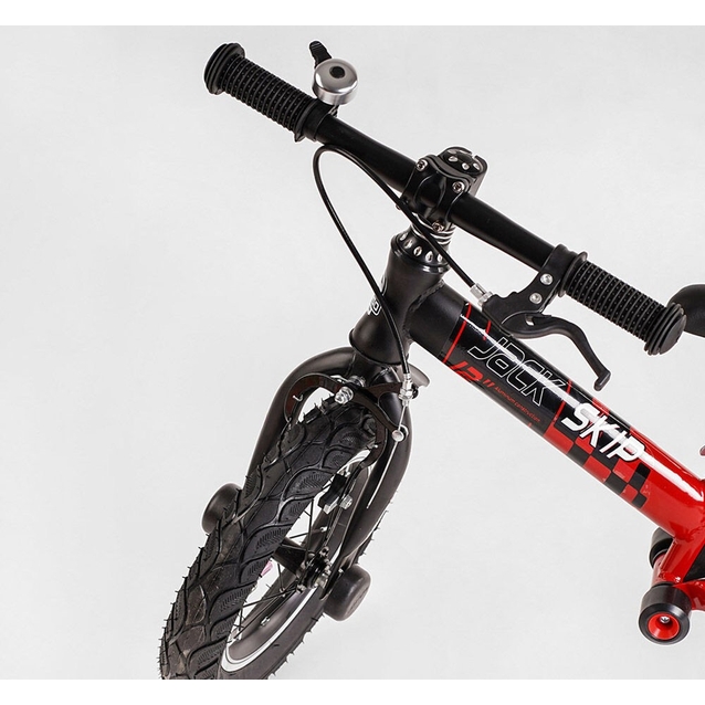 Велобіг 12 Corso надувні колеса, сталева рама «SKIP JACK» 44538 ручне гальмо, з амортизатором, чорно-червоний фото westvelo.com
