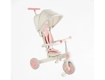 Дитячий велосипед-трансформер 3-х колісний з батьківською ручкою, з дашком, колеса - EVA (піна) Best Trike BS-12-303 біло-рожевий, рама складна нейлонова, переднє колесо 10``, задні колеса 8