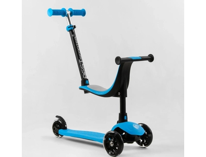 Самокат 3в1 Best Scooter PL-422 колеса PU 120х80mm зі світлом, сидіння, батьківська ручка, блакитний