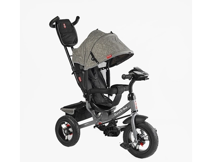 Дитячий велосипед 3-х колісний з батьківською ручкою, з дашком, надувні колеса Best Trike 3390/35-723 сірий, d=29см. переднє, d = 26см. задні, ФАРА З USB, пульт