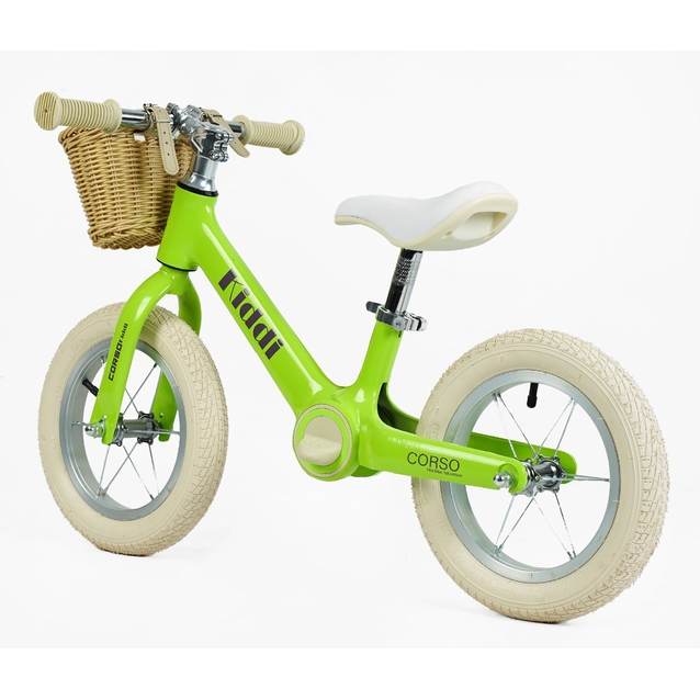 Велобіг 12 Corso надувні колеса, магнієва рама «KIDDI» ML-12328 салатовий, алюмінієві обода, підставка для ніг, корзинка фото westvelo.com