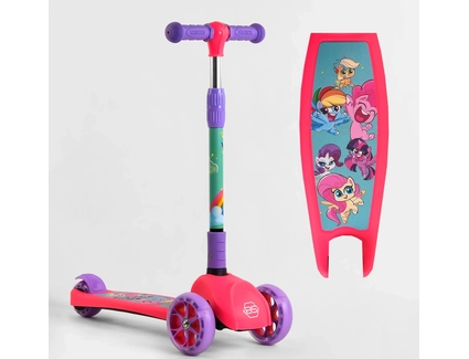 Самокат дитячий 3-х колісний, Best Scooter «MY LITTLE PONY» 68055 рожевий, колеса PU Ø120mm/80mm зі світлом, складне кермо