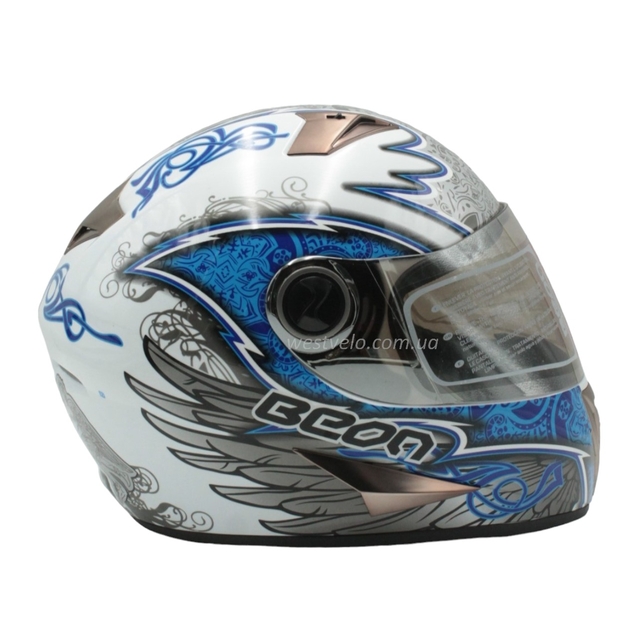 Мото шолом, закритий (XL) "BEON" Інтеграл 500, біло-синій глянцевий, DARK ANGEL фото westvelo.com