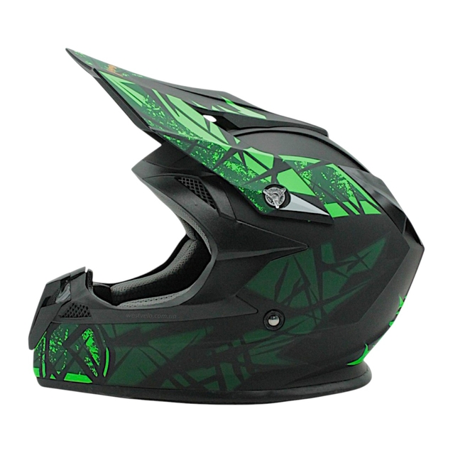 Шолом, закритий крос/ендуро (L ) (59-60) АТV Forsage Rider 027 чорно-салатовий матовий з дашком + окуляри фото westvelo.com