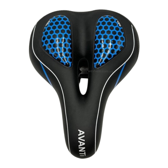 Сідло на демферах з отвором AVANTI №189 GEL, чорне з крапками (сині) + мигалка фото westvelo.com