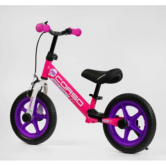 Велобіг 12 Corso, колеса - EVA (піна), сталева рама 74822 ручне гальмо, рожево-фіолетовий, підставка для ніг, підніжка фото westvelo.com
