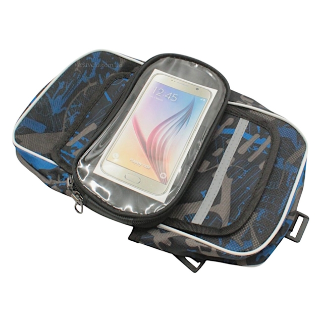 Сумка на раму 2x-стороння + місце для телефону чорно-синя AQE-005 фото westvelo.com