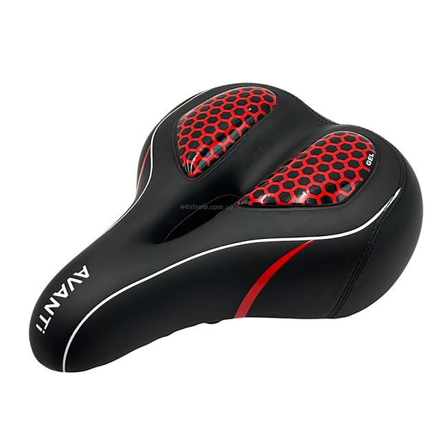 Сідло на демферах з отвором AVANTI №189 GEL, чорне з крапками (червоні) + мигалка фото westvelo.com