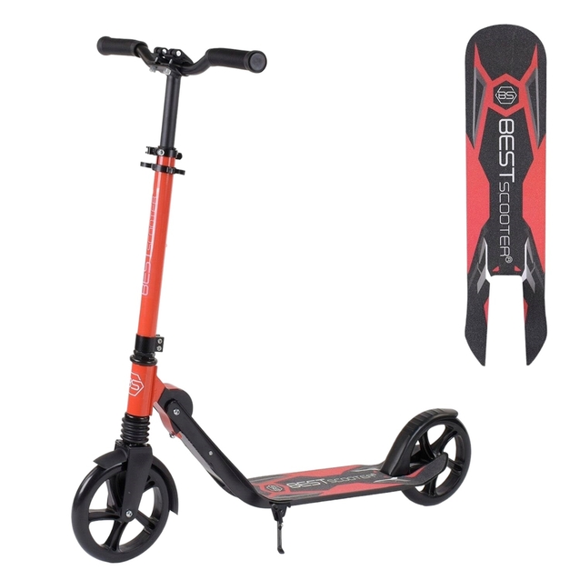Самокат дитячий 2-х колісний, PU Best Scooter 32399 червоно-чорний, Ø200mm, 1 амортизатор, затиск керма фото westvelo.com