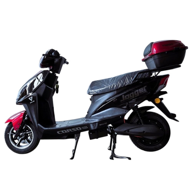 Електроскутер Corso «JOGGER» JR-948133, двигун 1500W, акумулятор 72V 25Ah свинцево-кислотний, чорно-червоний, колеса 10" + 1 ящик. акум фото westvelo.com