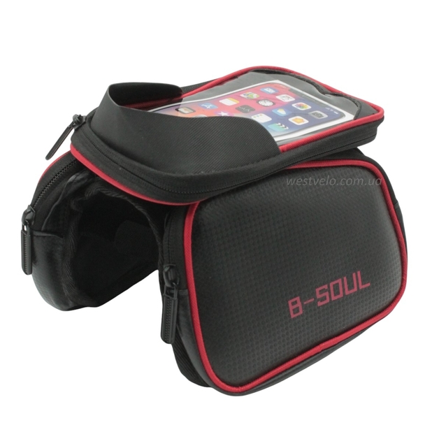 Сумка на раму B-SOUL 2x-стороння + місце для телефону червона фото westvelo.com