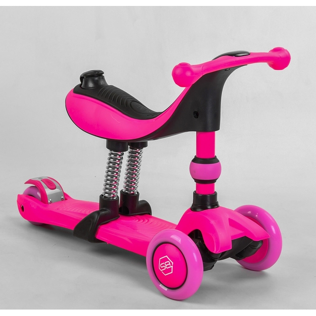 Самокат 3в1 Best Scooter 23180, колеса PU 120х80mm зі світлом, сидіння, амортизатори, батьківська ручка, рожевий фото westvelo.com