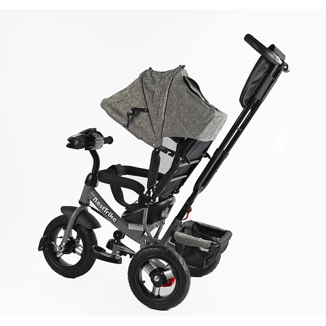 Дитячий велосипед 3-х колісний з батьківською ручкою, з дашком, надувні колеса Best Trike 3390/35-723 сірий, d=29см. переднє, d = 26см. задні, ФАРА З USB, пульт фото westvelo.com