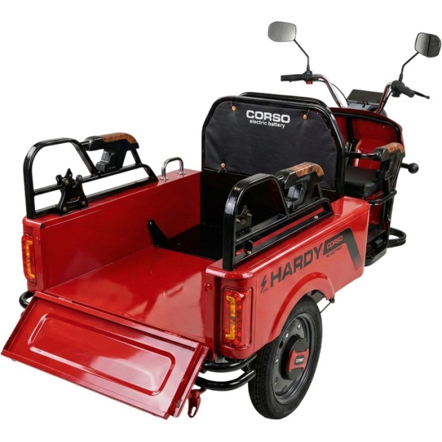 Трицикл вантажний Corso «HARDY» HR-640050, двигун 1200W, акумулятор 60V/38Ah графеновий, червоний 4 МІСЦЯ + 1 ящик. акум, колеса 12" фото westvelo.com