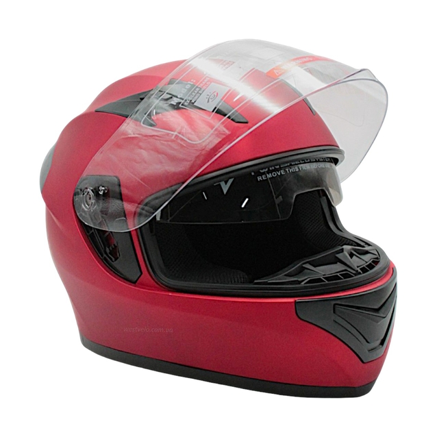 Мото шолом, закритий (L 59-60) "888-1" червоний, матовий, вмонтовані окуляри фото westvelo.com