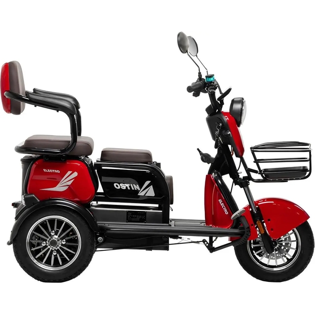 Трицикл Corso «OSTIN» SN-808922, двигун 1000W, акумулятор 72V/23Ah графеновий, червоний + 1 ящик. акум, колеса 10" фото westvelo.com