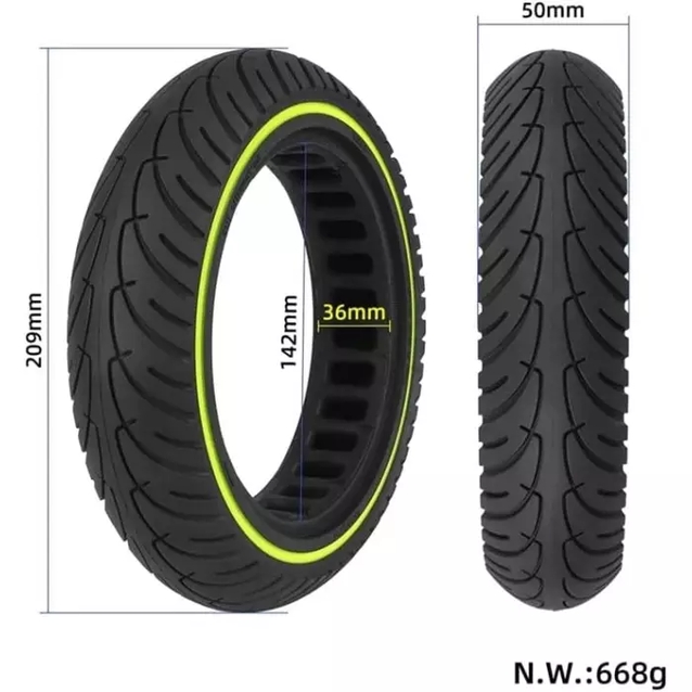 Покришка "8" 8.5-2.0 (Ø142 - 36мм) безкамерка для електросамоката, світловідбивач. салатова смуга фото westvelo.com