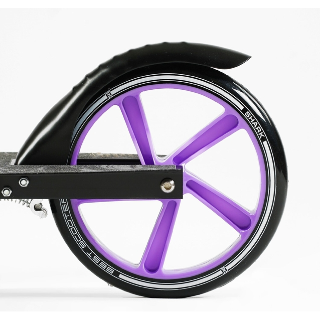 Самокат дитячий 2-х колісний, PU Best Scooter «SHARK» SH-30610 чорно-рожево-фіолетовий, Ø200mm, з ручним гальмом, затискач керма, 1 амортизатор
