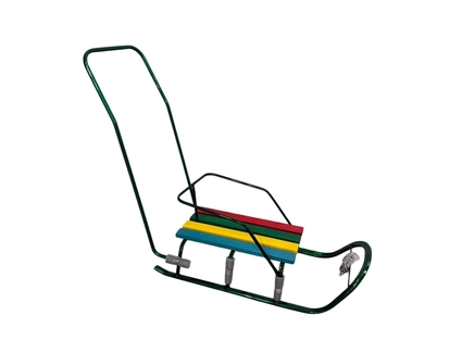 Сани з ручкою, плоскі полози, зелені