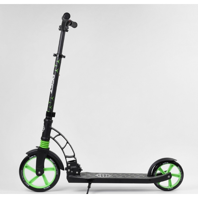 Самокат дитячий 2-х колісний, PU Best Scooter 62798 чорно-салатовий, колеса Ø230-180mm, 1 амортизатор фото westvelo.com