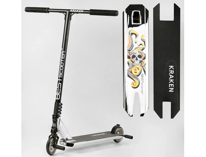 Самокат трюковий Best Scooter «KRAKEN» KR-82080 срібний, HIC-система, пеги, AL диск та дека, колеса PU Ø110mm, ширина керма - 58 см