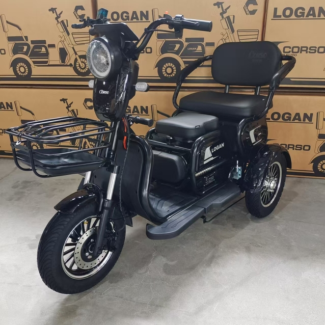Трицикл Corso «LOGAN» LN-612007, двигун 1200W, акумулятор 72V/23Ah графеновий, чорний + 1 ящик. акум, колеса 10" фото westvelo.com
