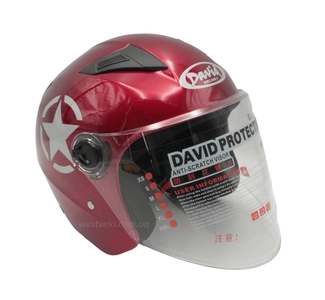 Мото шолом, відкритий (M) "DAVID" D017, Willys Star, червоний глянцевий