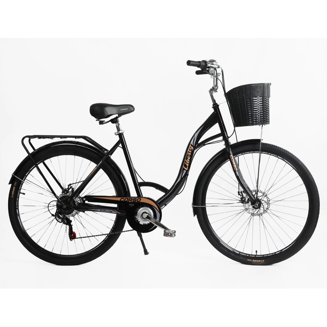 Міський велосипед 28 ST Corso «LIBERTY» LR-28286 сталь 20", (к-т SHIMANO) чорний + кошик фото westvelo.com
