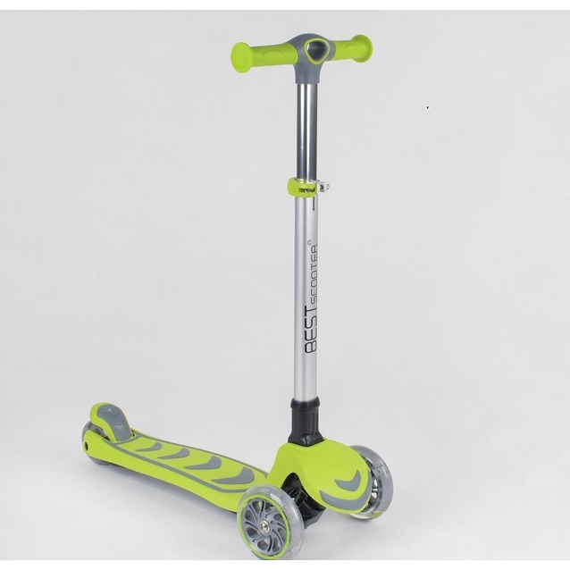 Самокат дитячий 3-х колісний, Best Scooter 46987 салатовий, колеса PU Ø120mm/80mm зі світлом, складне алюмінієве кермо фото westvelo.com