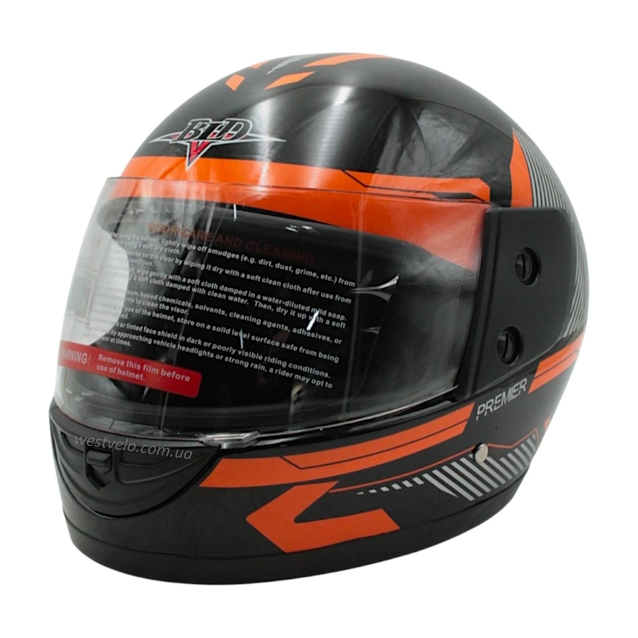 Мото шолом, закритий (L 59-60) BLD "PREMIER" чорно-помаранчевий, глянець (825) фото westvelo.com