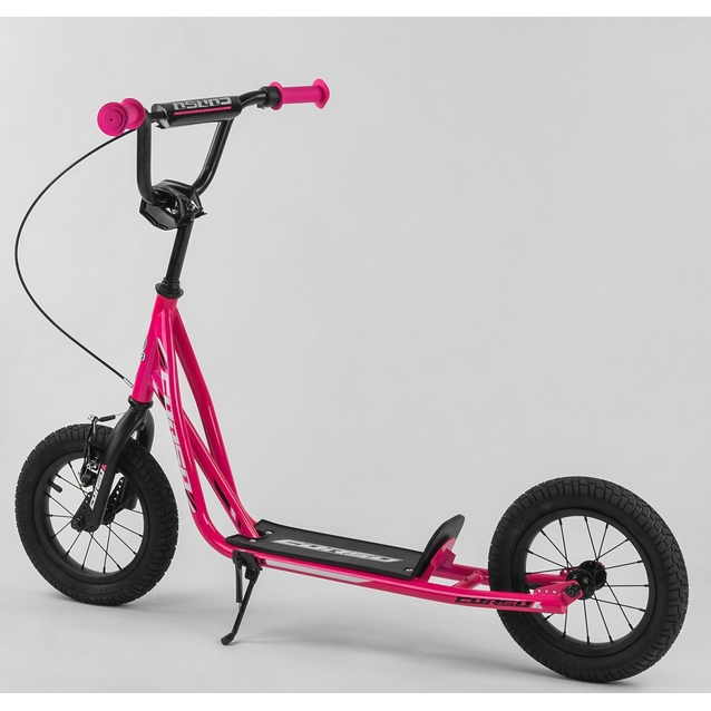 Самокат дитячий 2-х колісний, надувні колеса 12 Corso JT 47117 рожево-чорний, ручне переднє гальмо фото westvelo.com