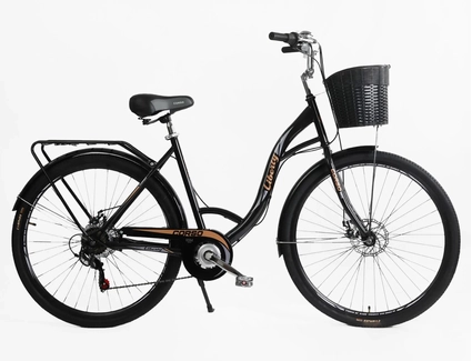 Міський велосипед 28 ST Corso «LIBERTY» LR-28286 сталь 20", (к-т SHIMANO) чорний + кошик