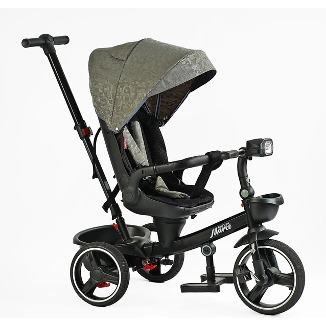 Дитячий велосипед 3-кол з батьківською ручкою, з даш, PU BestTrike «MARCO» 9155/318-82 чорно-сірий, поворотне сидіння, складне кермо, кошик, телескопічна ручка, фара музична фото westvelo.com