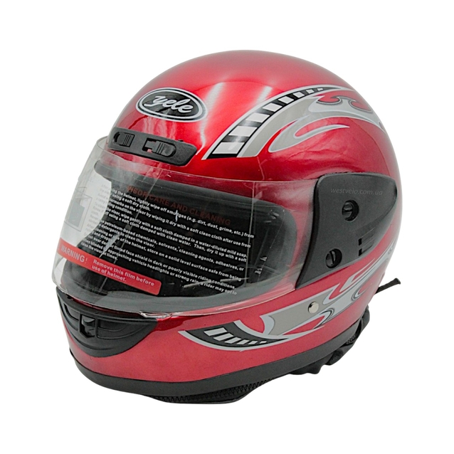 Мото шолом, закритий "CNJM" YELE, інтеграл, червоний глянець з чорно-сірим малюнком, з коміром фото westvelo.com