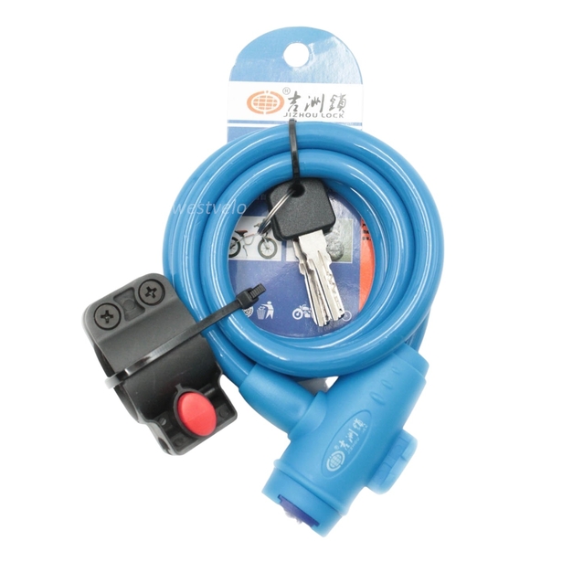 Замок на ключ 5103 Ø12mm L-1200mm, JIZHOU, синій з кріпленням на раму фото westvelo.com