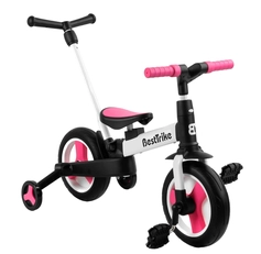 Дитячий велосипед трансформер, 2-х колісний, з батьківською ручкою, EVA Best Trike 55475 біло-рожевий, бокові колесики