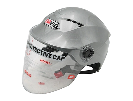 Мото шолом, відкритий "DAVID" S327, сріблястий глянцевий, регулятор розміру (мото/вело/самокат)