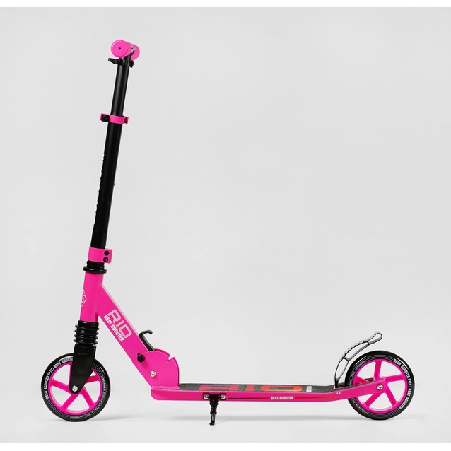 Самокат дитячий 2-х колісний, PU Best Scooter «RIO» 21071 рожевий, Ø145mm, передній амортизатор, AL гальмо фото westvelo.com